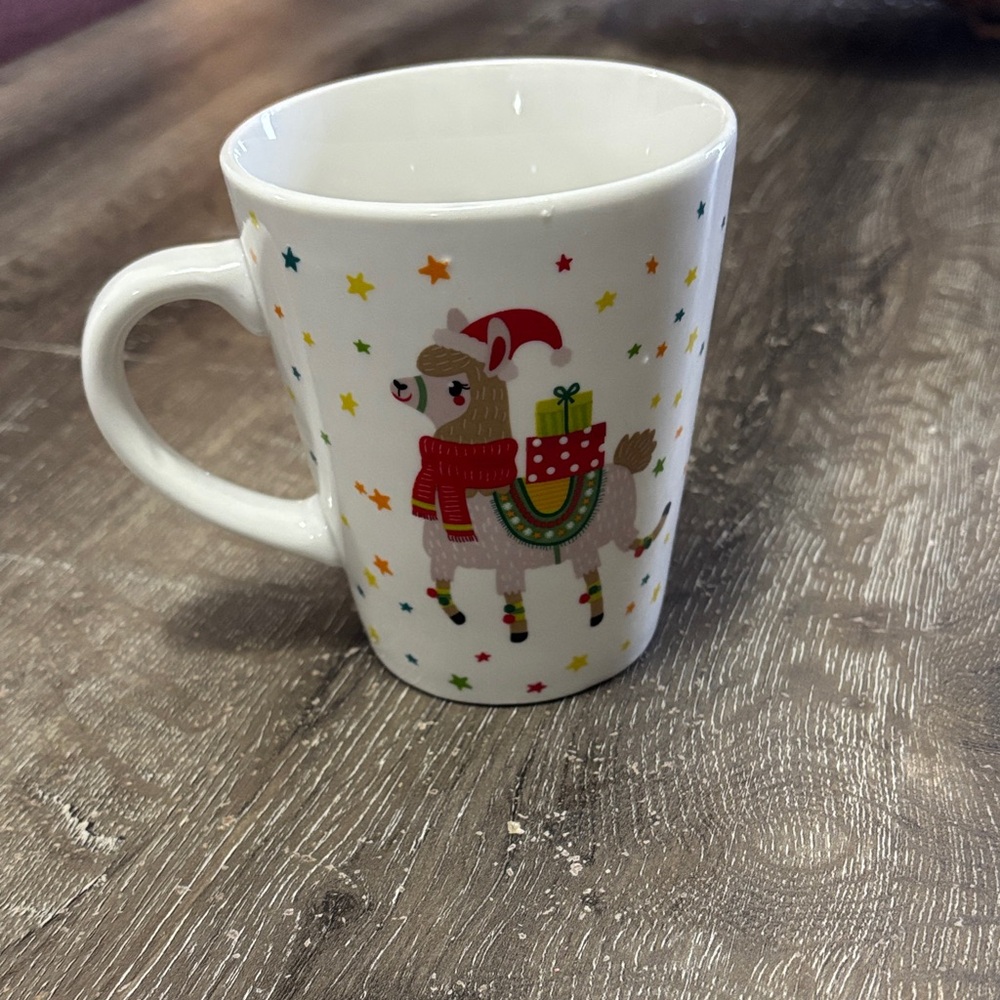 Festive Llama Ceramic Mug - White with Colorful Accents